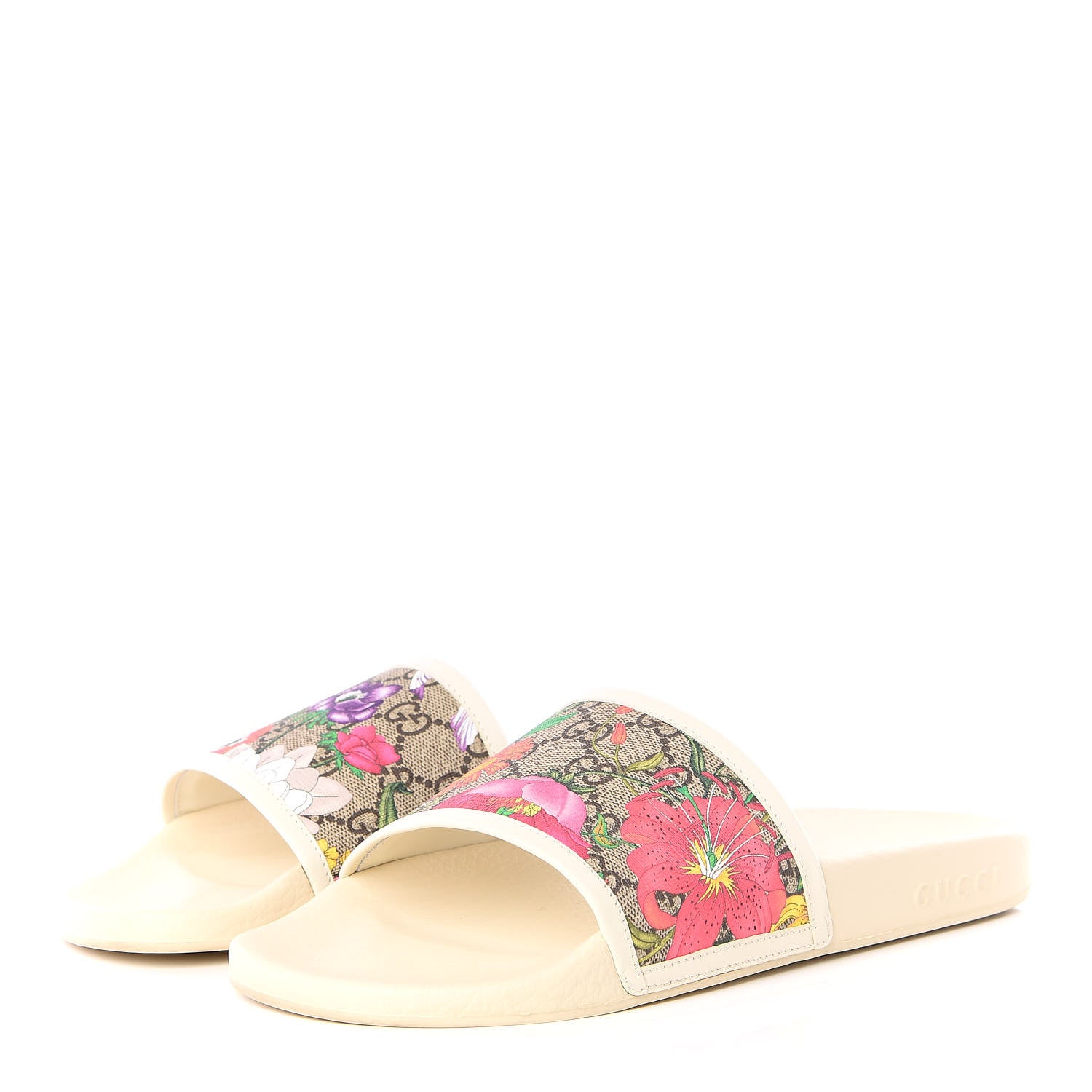 Gucci GG Supreme Monogram Flora Pursuit Slide Sandals 40 White 2 of 9