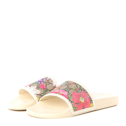 Gucci GG Supreme Monogram Flora Pursuit Slide Sandals 40 White 2 of 9