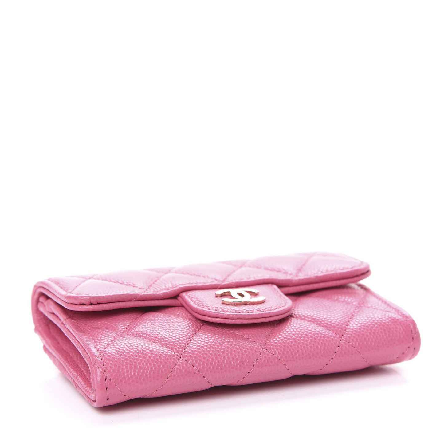 Caviar Quilted Flap Card Holder Wallet Pink