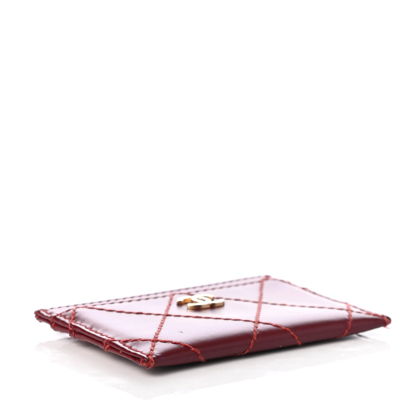 Calfskin Diamond Stitched Card Holder Red