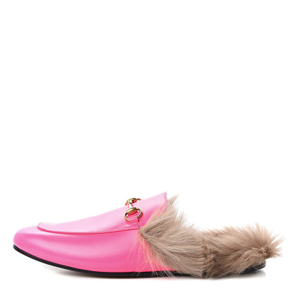 Gucci Calfskin Fur Mens Princetown Slippers 12 Fuxia Fluo Natural 1 of 7
