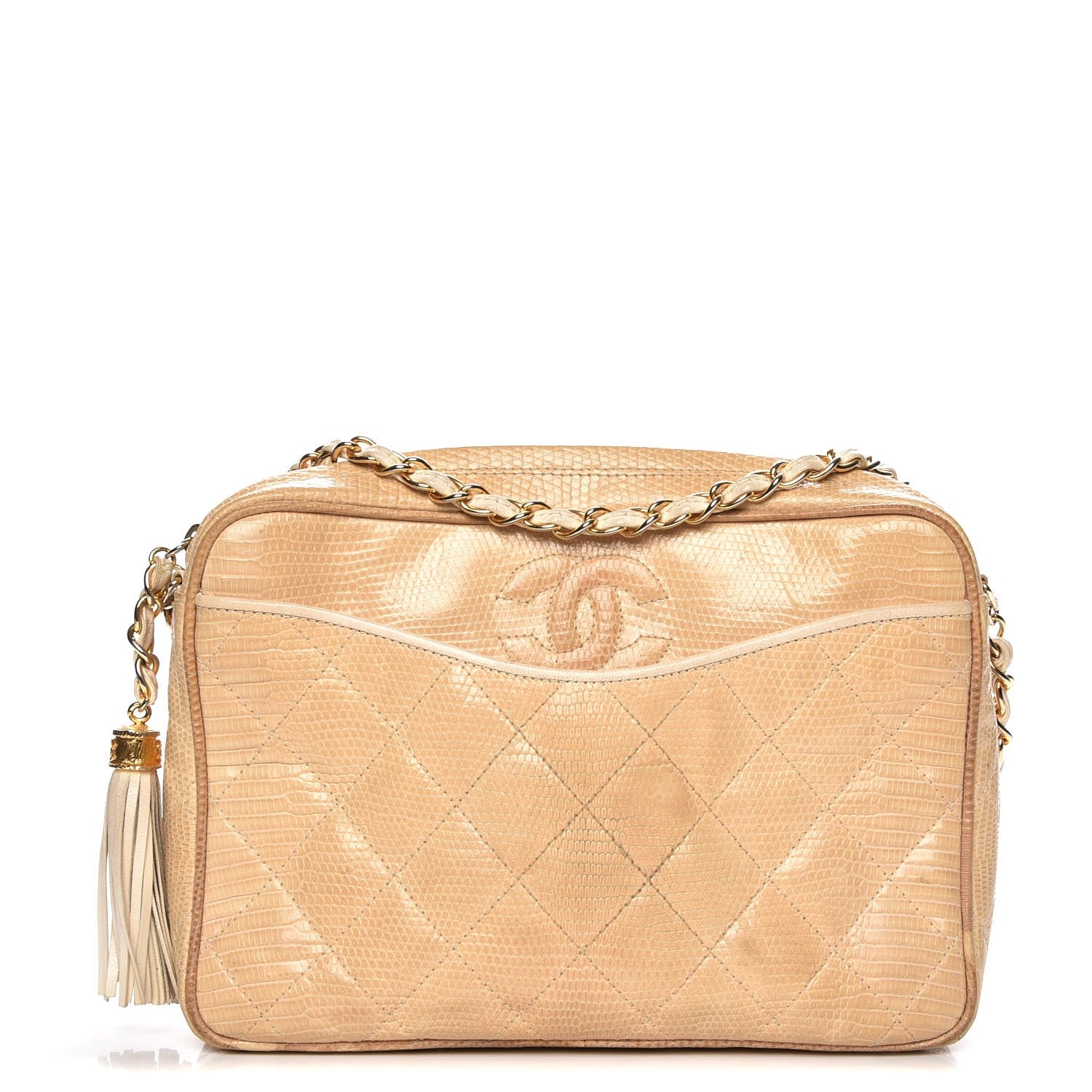 Chanel Lizard Quilted Tassel Camera Case Beige 1 of 12