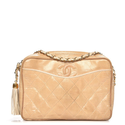 Chanel Lizard Quilted Tassel Camera Case Beige 1 of 12