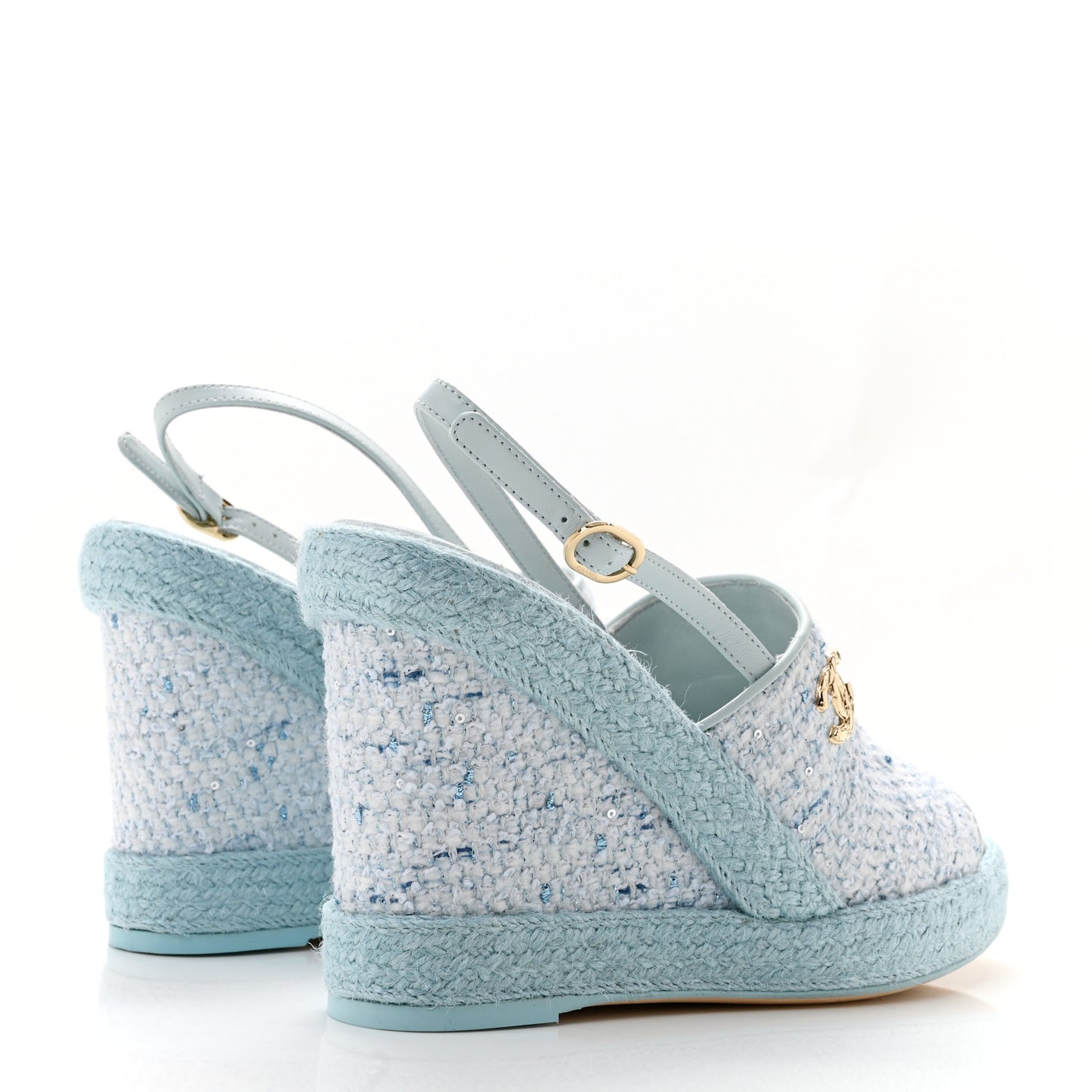 Tweed Braided Cord Wedge Sandals  37 Blue