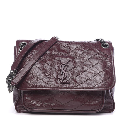 Saint Laurent Crinkled Calfskin Matelasse Monogram Medium Niki Chain Satchel Burgundy 1 of 9