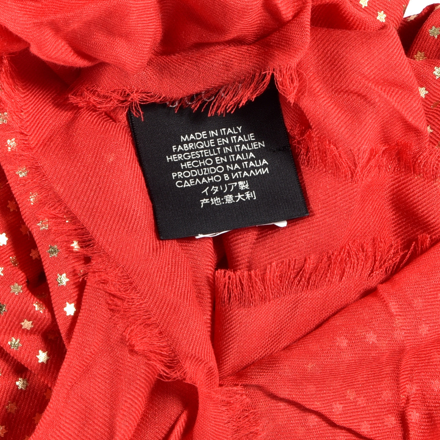 X SEGA Modal Cashmere GUCCY Stars Print Shawl Flame Red Gold
