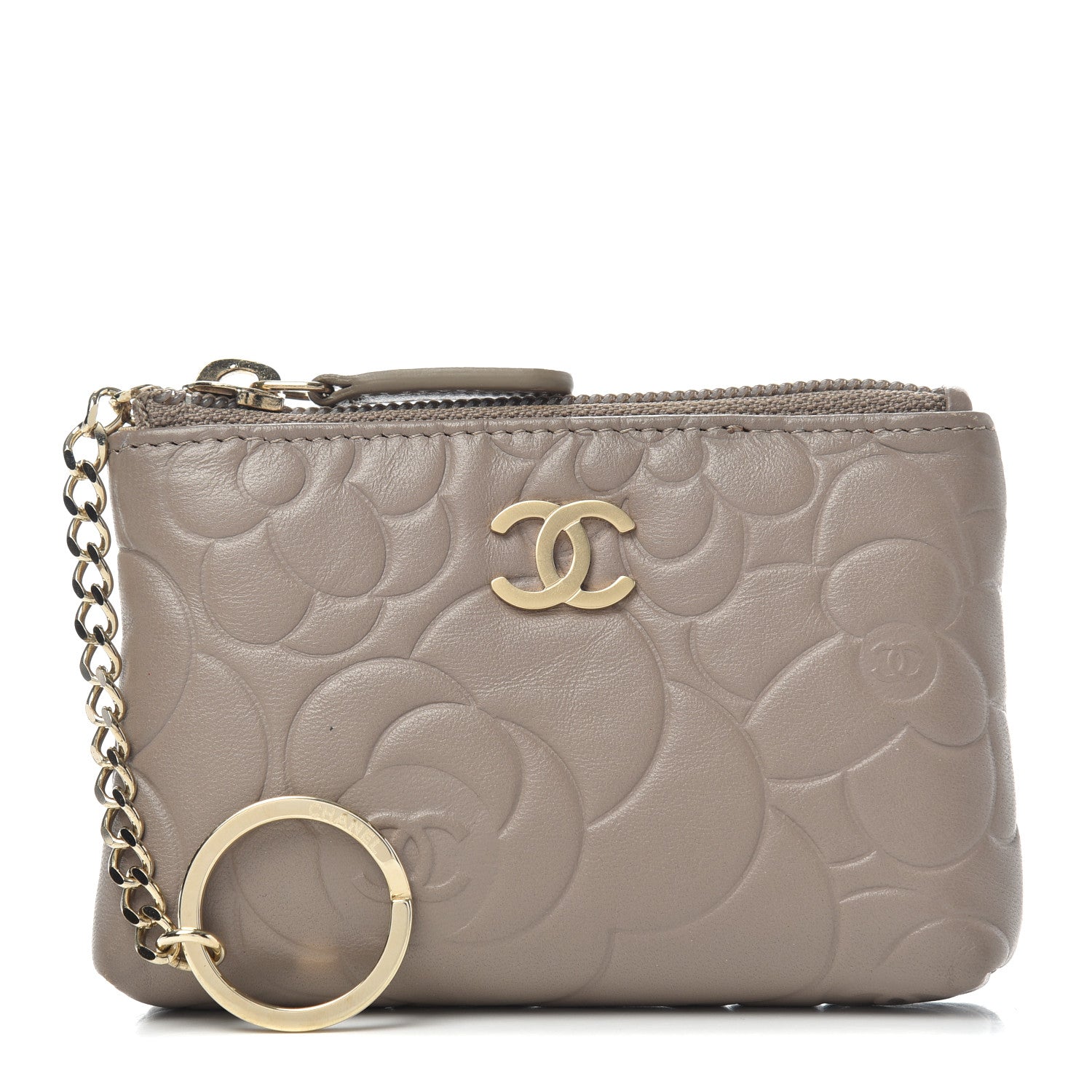 Chanel Lambskin Camellia Embossed Key Holder Case Beige 1 of 8