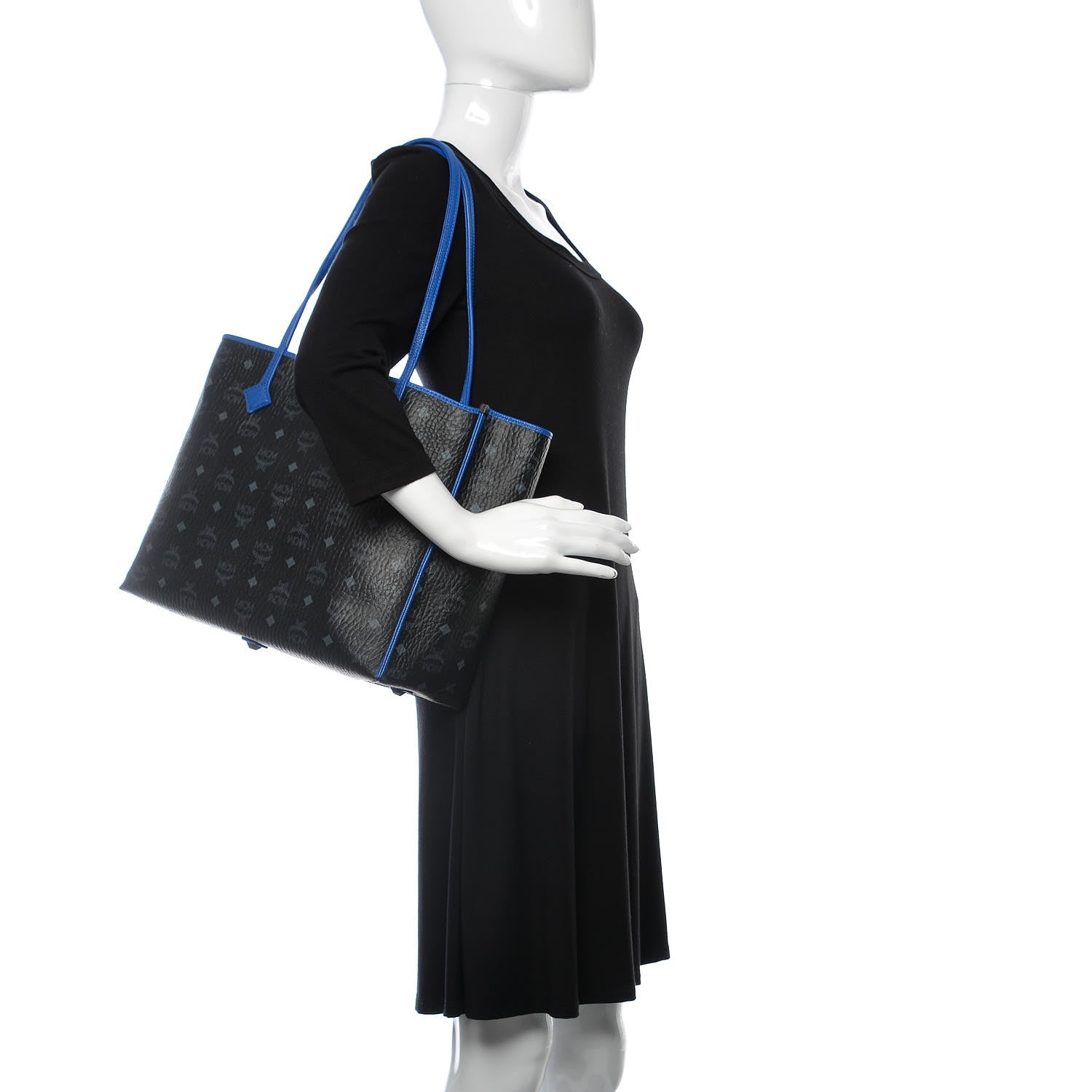 MCM Metallic Visetos Medium Kira Shopper Tote Black Blue 2 of 8