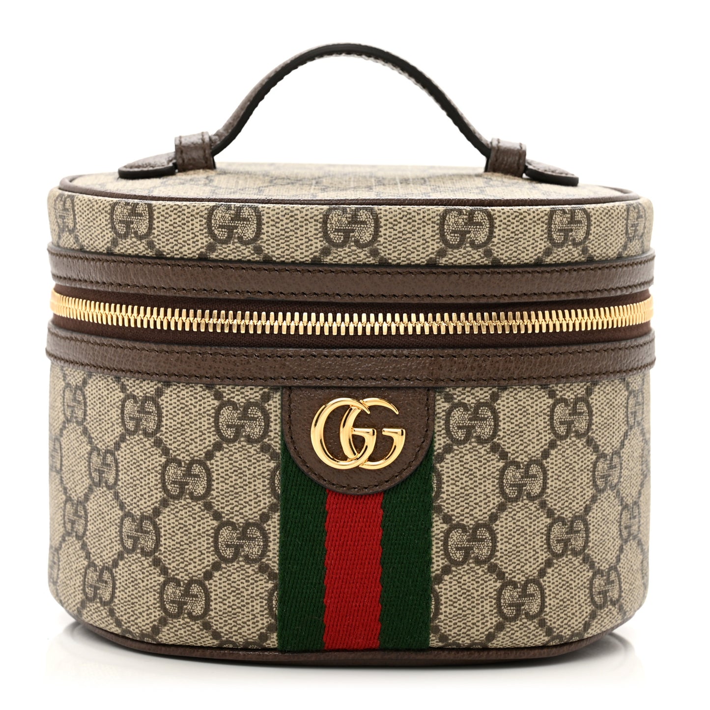 GG Supreme Monogram Textured Calfskin Web Ophidia Vanity Cosmetic Case Beige Ebony New Acero