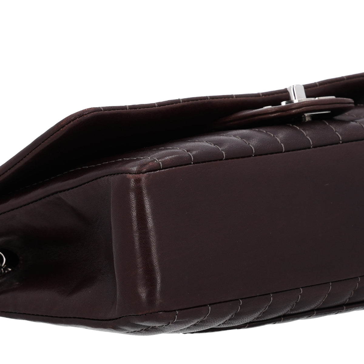 Lambskin Vertical Quilted Medium Single Flap Brown