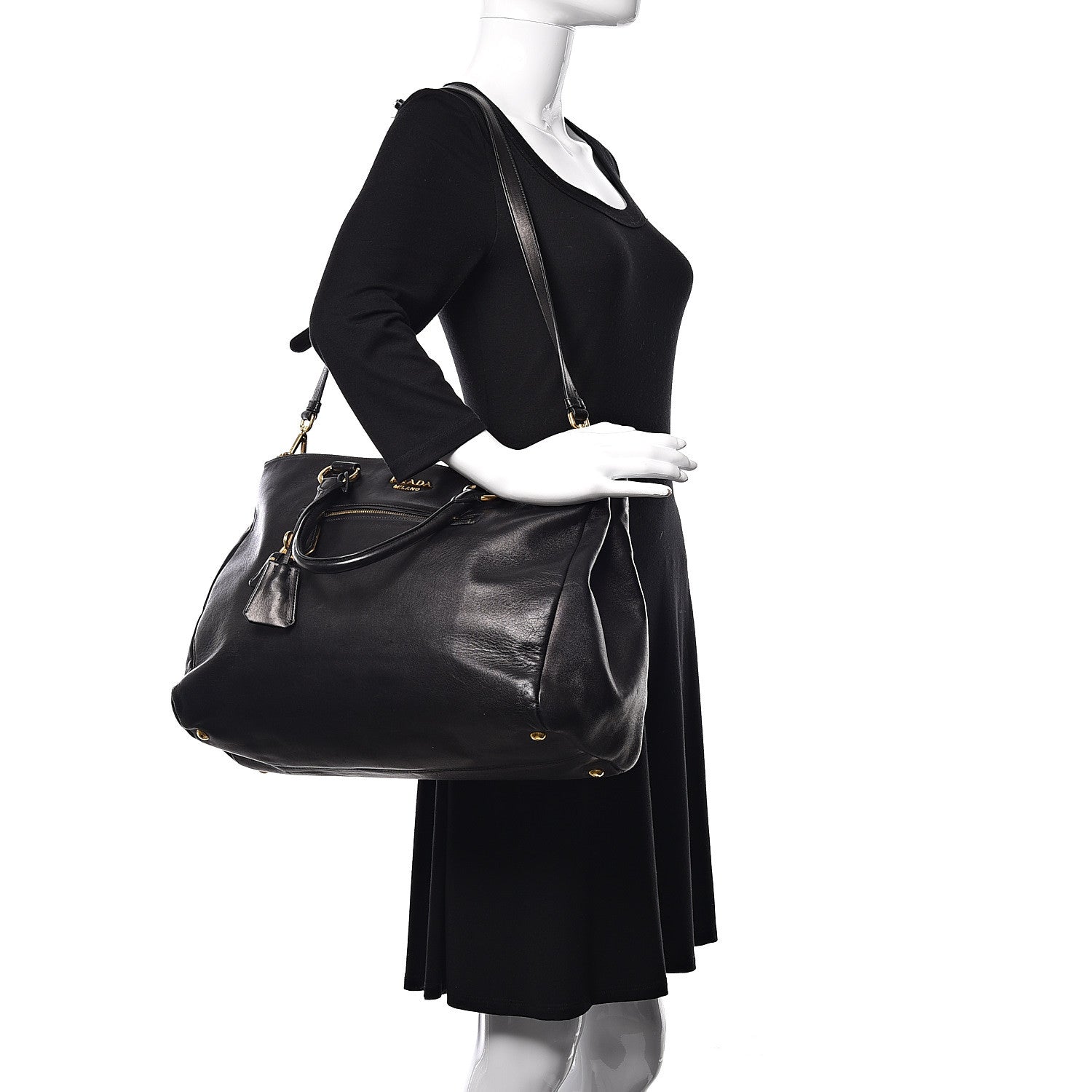 Prada Soft Calf Shopping Tote Black 2 of 20