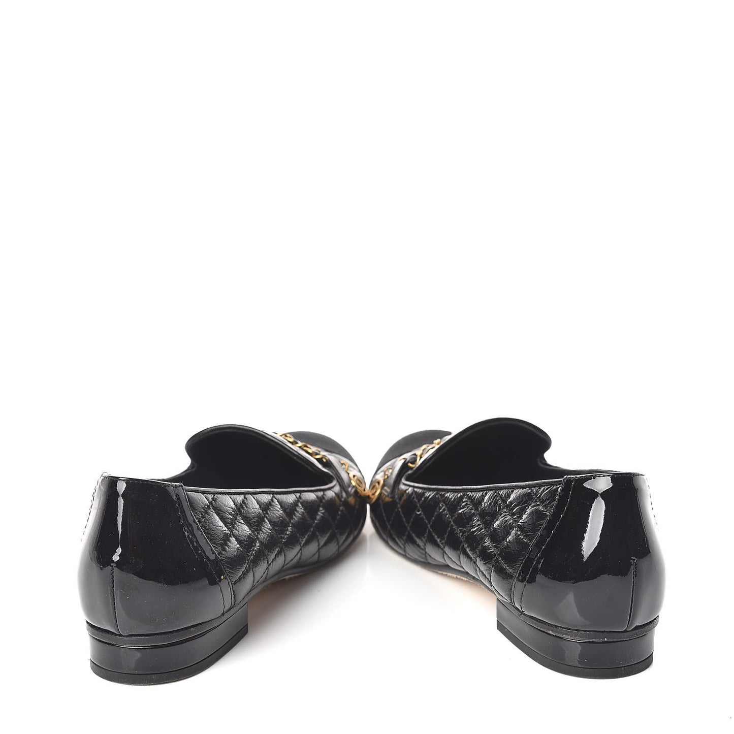 Grosgrain Glazed Lambskin Quilted Chain Loafers 37.5 Black