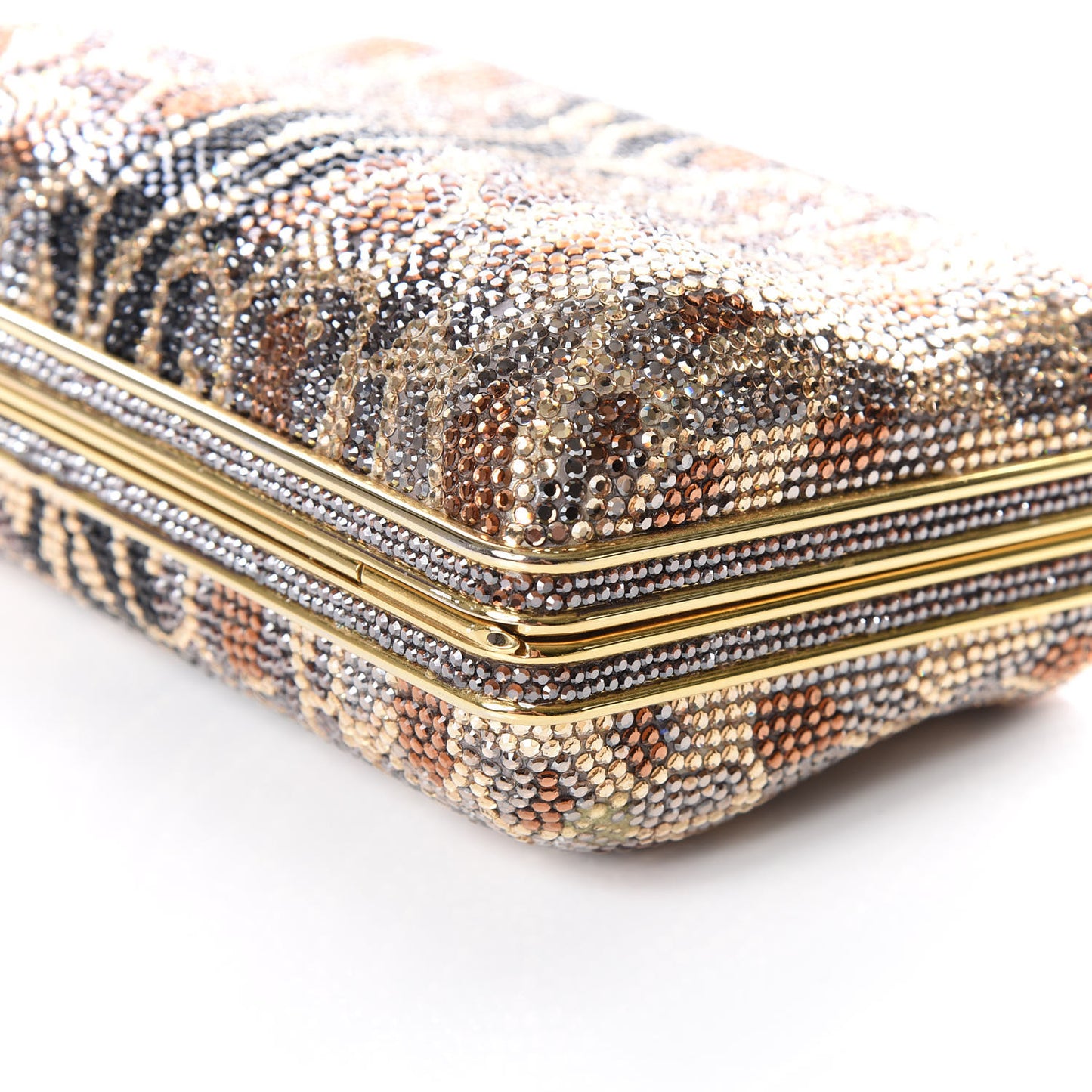 Crystal Leopard Minaudiere Clutch Gold Brown