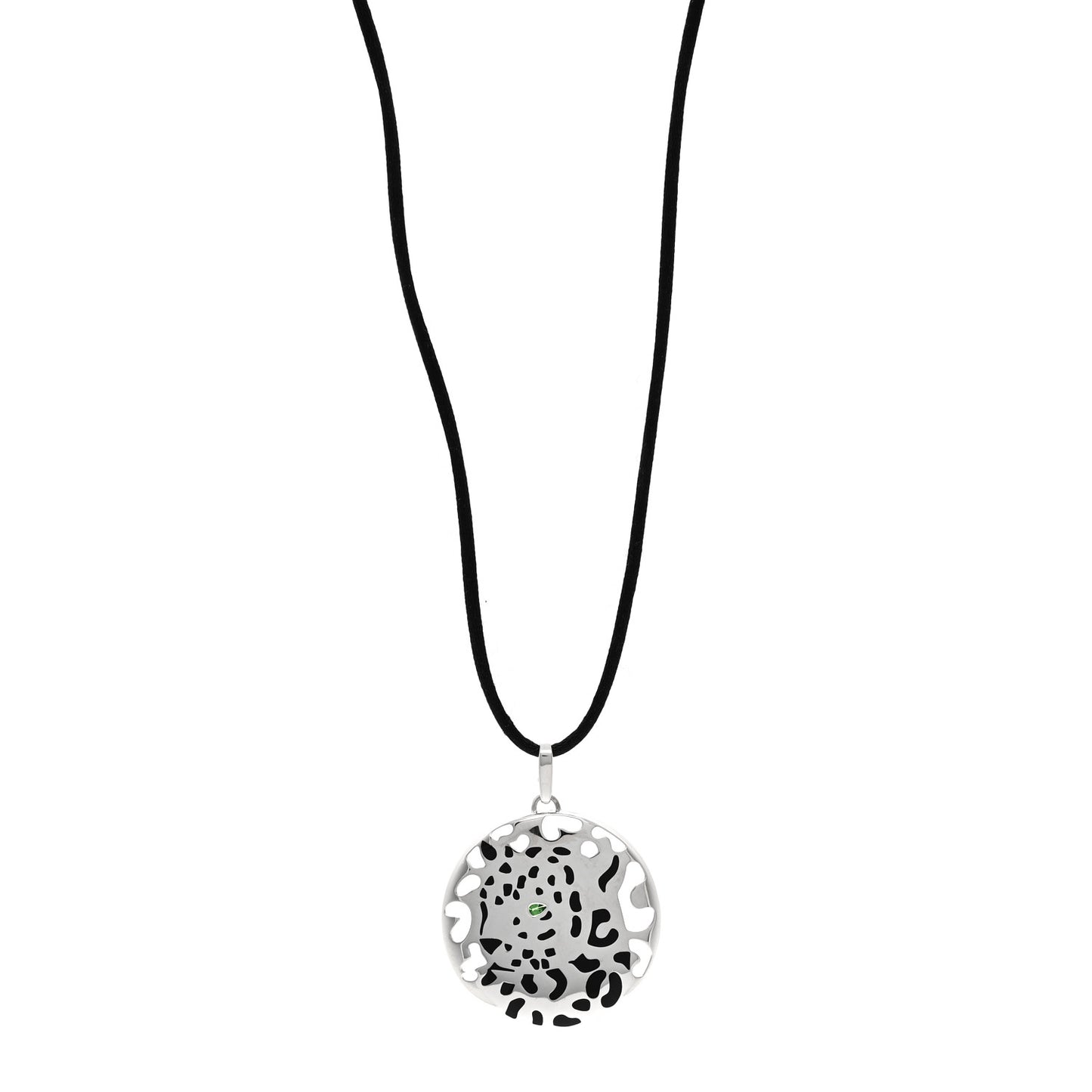 18K White Gold Enamel Tsavorite Panthere De Cartier Pendant Cord Necklace