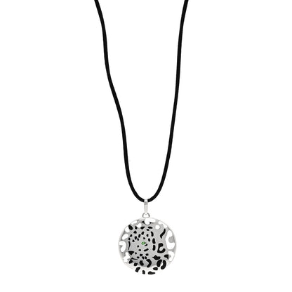 Cartier 18K White Gold Enamel Tsavorite Panthere De Cartier Pendant Cord Necklace 1 of 5
