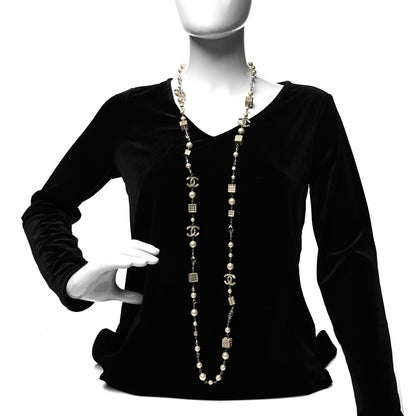 Chanel Pearl Bead Crystal CC Long Necklace Gold 2 of 5