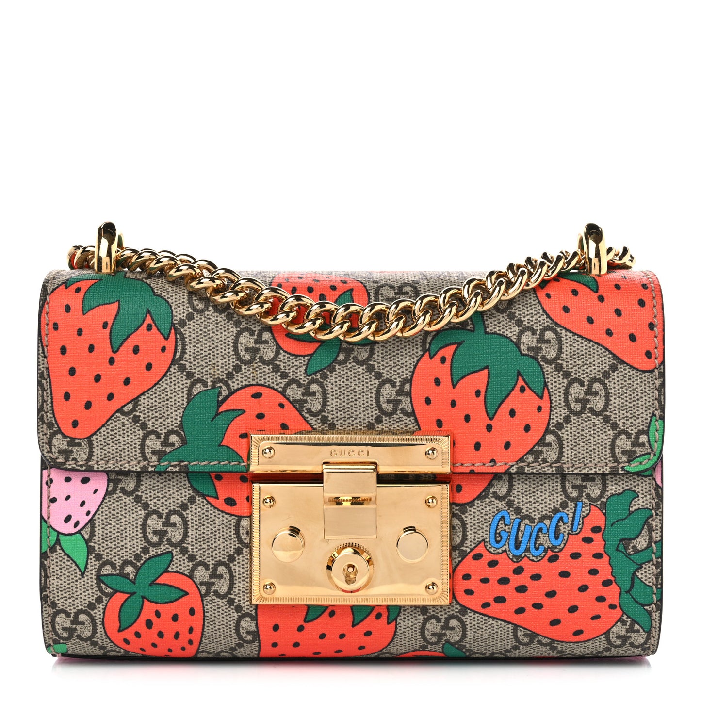 GG Supreme Monogram Strawberry Small Padlock Shoulder Bag