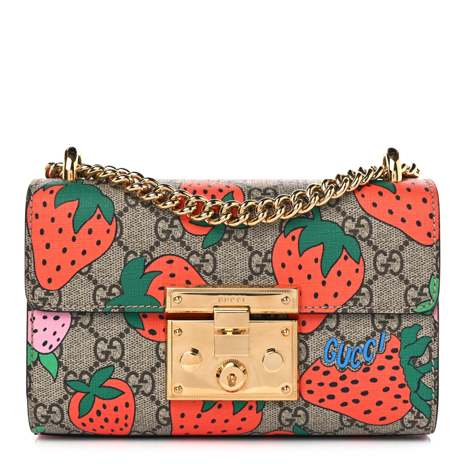 Gucci GG Supreme Monogram Strawberry Small Padlock Shoulder Bag 1 of 11