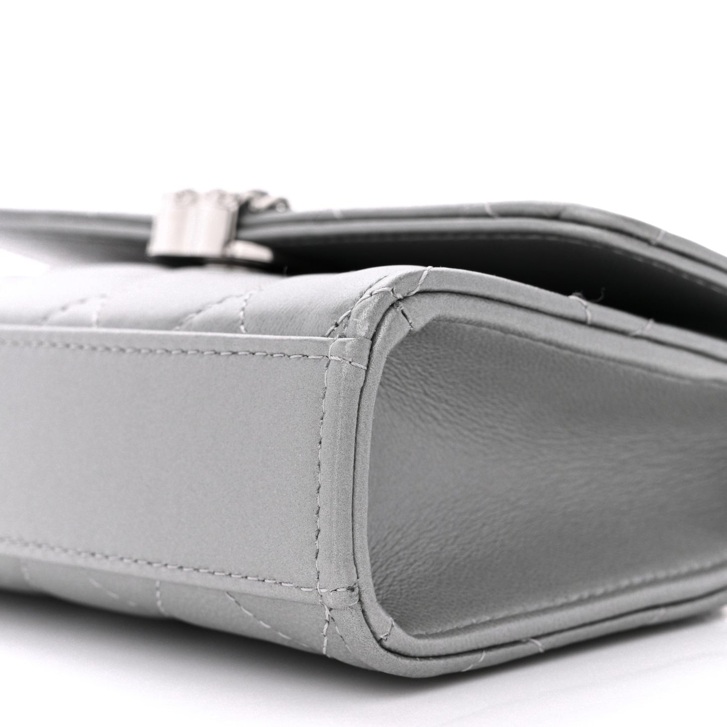 Lambskin Quilted Chain Top Handle Phone Holder With Chain Silver