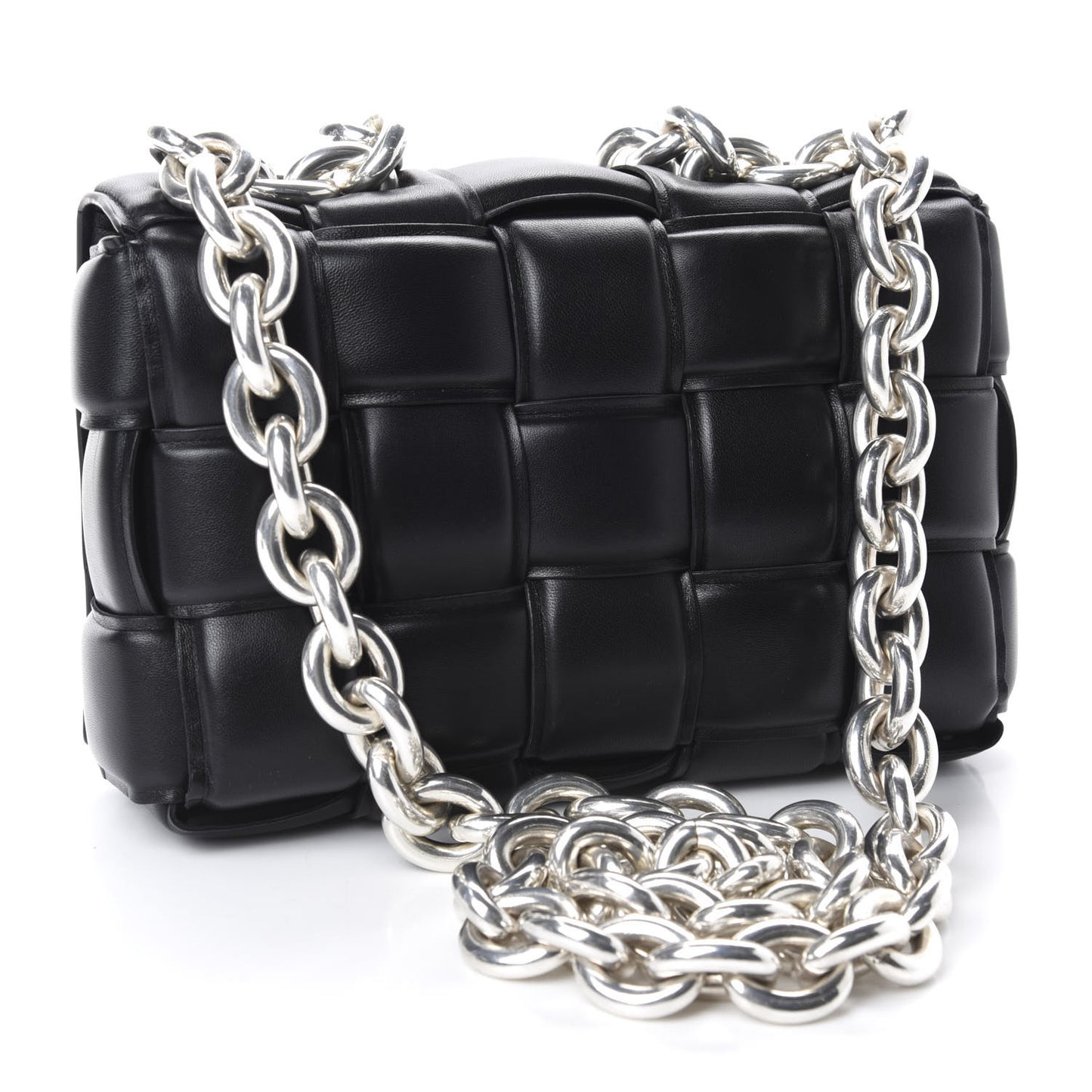 Lambskin Maxi Intreccio Padded Chain Cassette Crossbody Bag Black