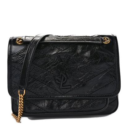 Saint Laurent Crinkled Calfskin Matelasse Monogram Baby Niki Chain Satchel Black 1 of 9