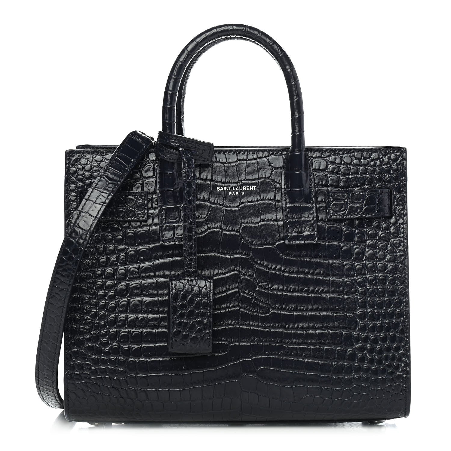 Saint Laurent Calfskin Crocodile Embossed Nano Sac De Jour Navy 1 of 9
