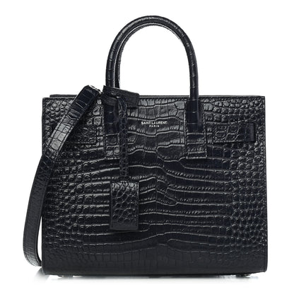 Saint Laurent Calfskin Crocodile Embossed Nano Sac De Jour Navy 1 of 9