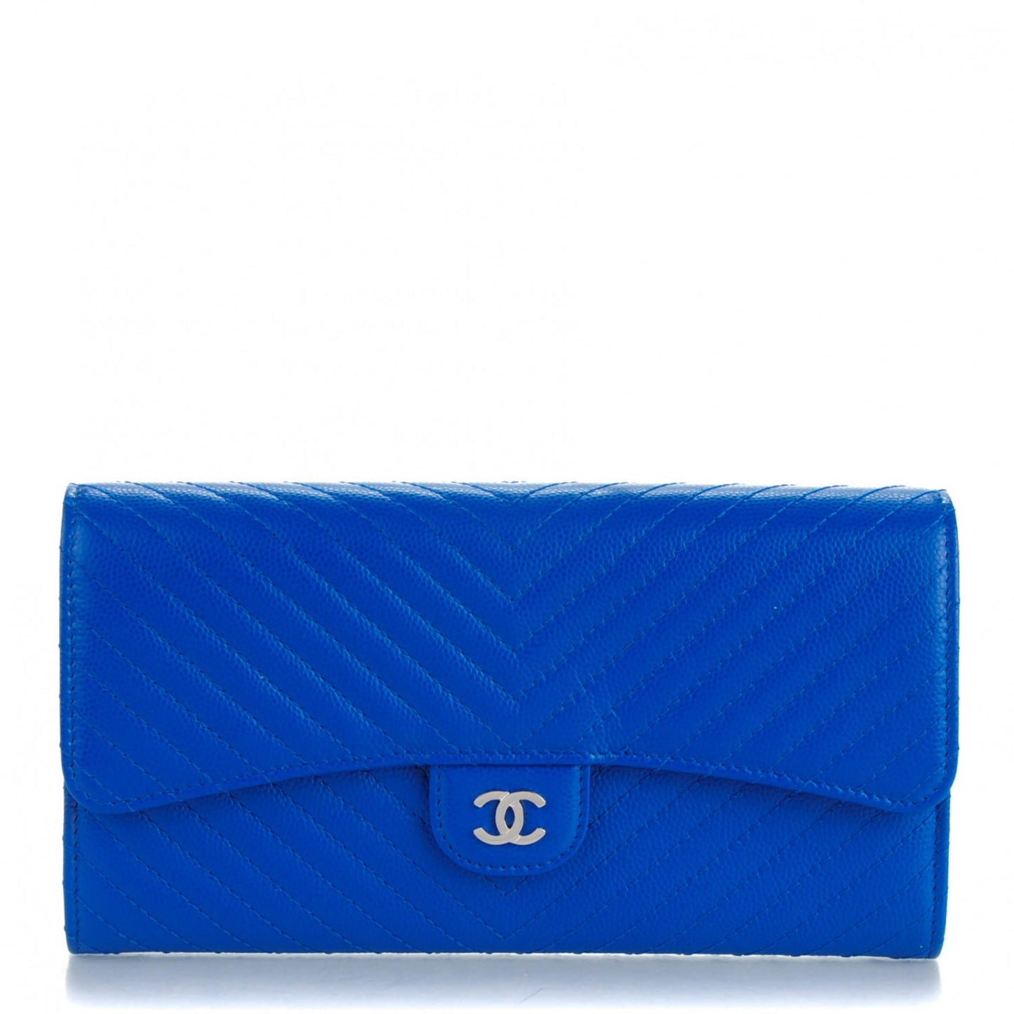 Caviar Chevron Quilted Large Flap Wallet Bright Blue