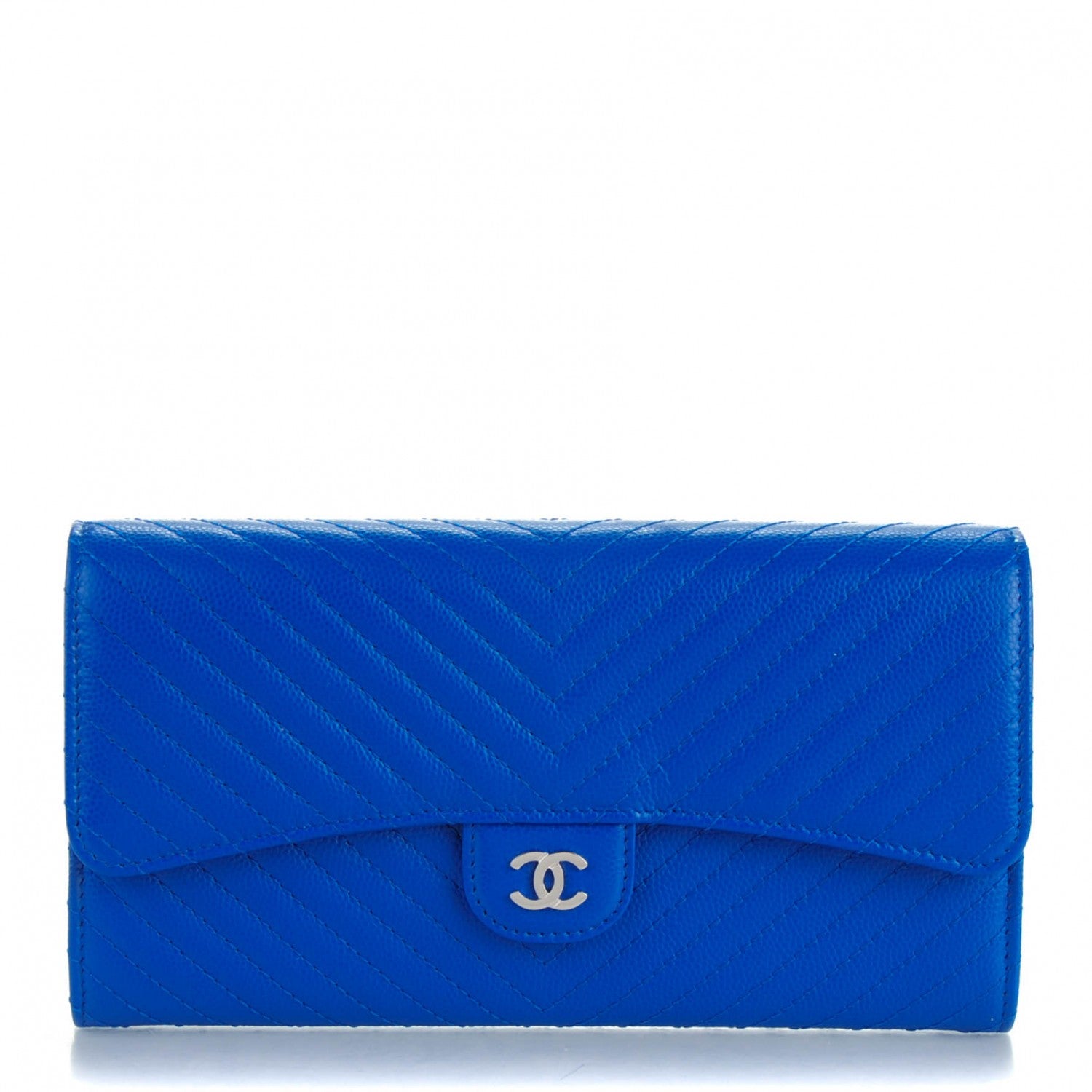 Chanel Caviar Chevron Quilted Large Flap Wallet Bright Blue 1 of 8