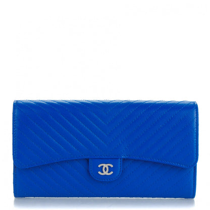 Chanel Caviar Chevron Quilted Large Flap Wallet Bright Blue 1 of 8