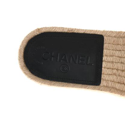 Chanel Patent Calfskin Crystal CC Espadrille Slip On Sandals 37 Black 7 of 9