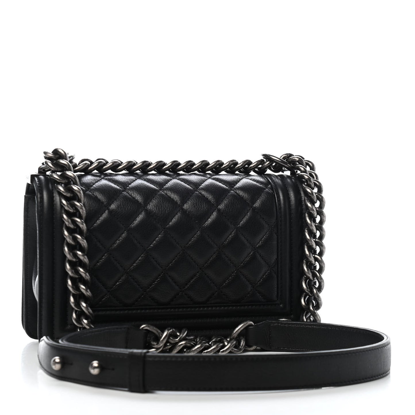 Calfskin Quilted Small Boy Flap Black