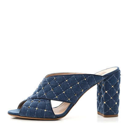 Valentino Garavani Denim Rockstud Spike Crisscross 90mm Slide Sandals 41 Light Denim 1 of 8