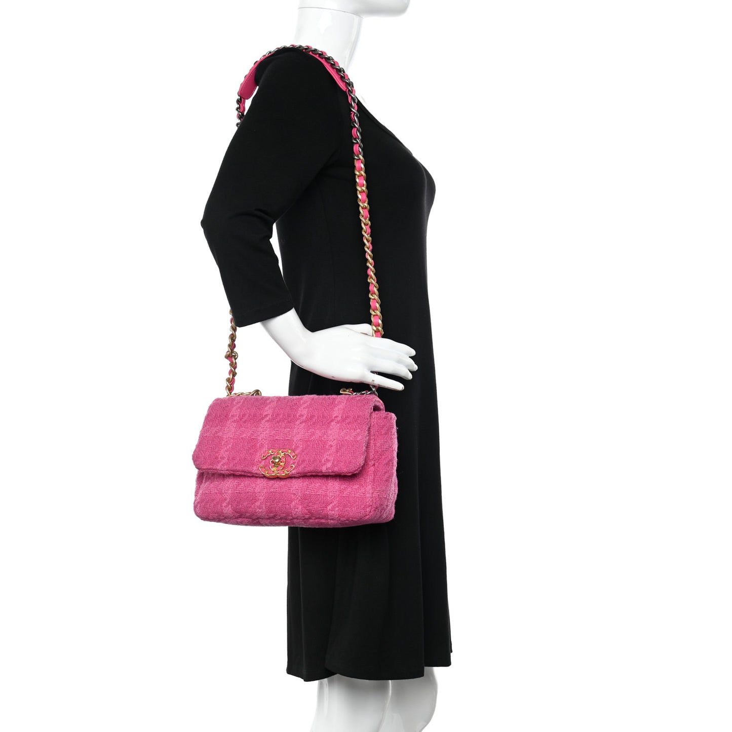 Tweed Quilted Medium Chanel 19 Flap Pink