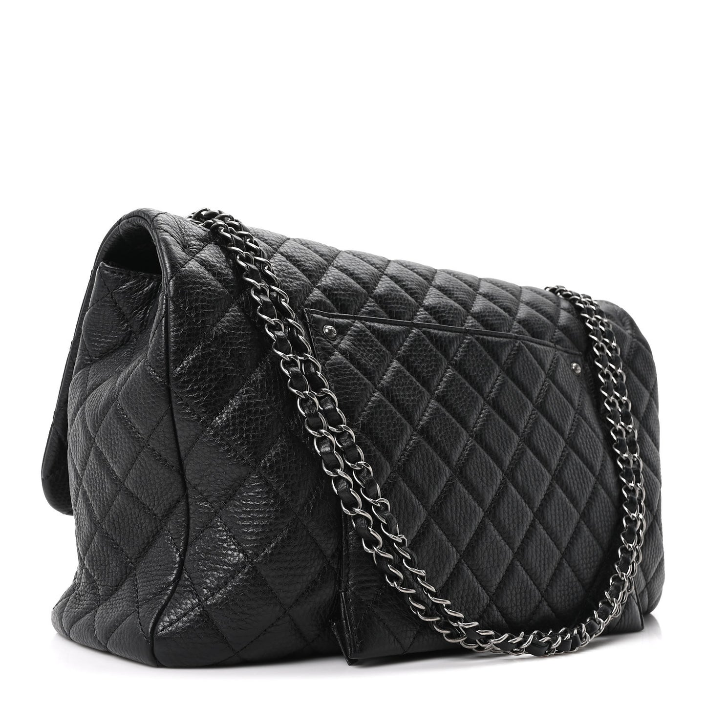 Calfskin Quilted Small XXL Travel Flap Bag Black