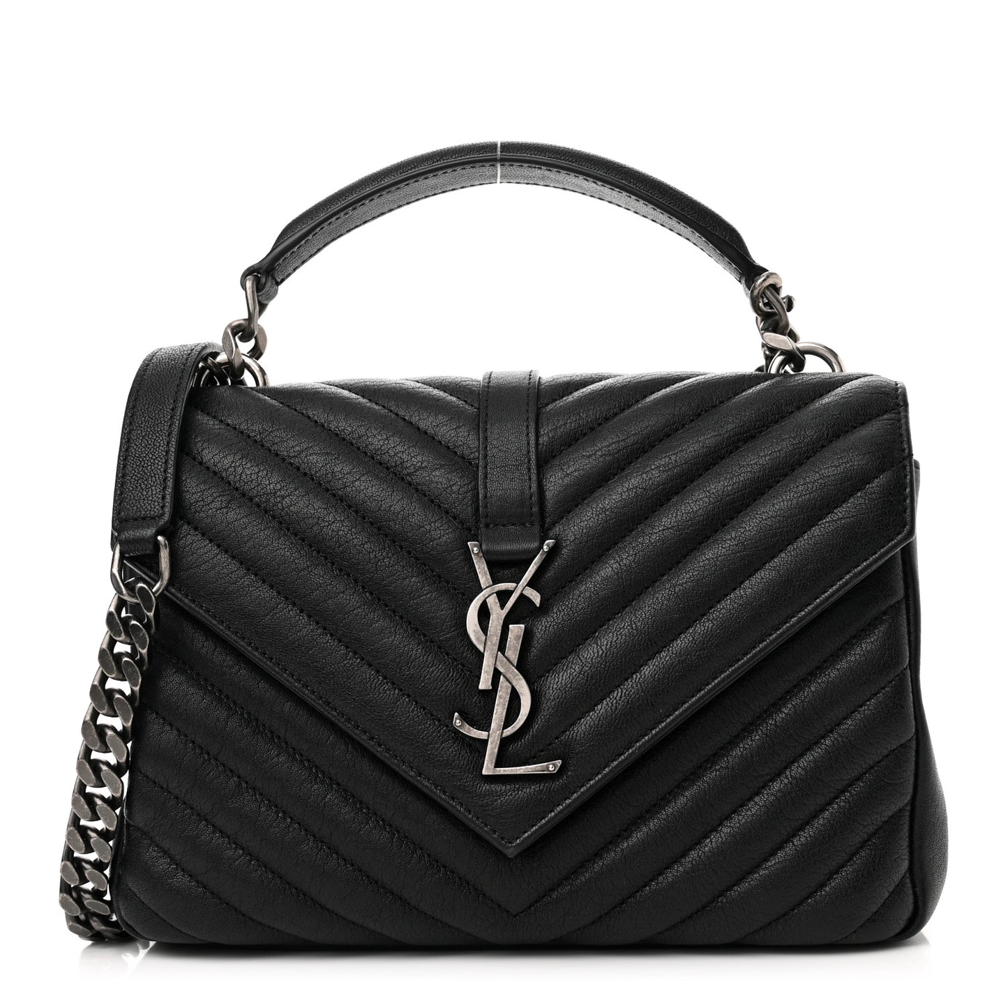 Sheepskin Matelasse Chevron Monogram Medium College Bag Black