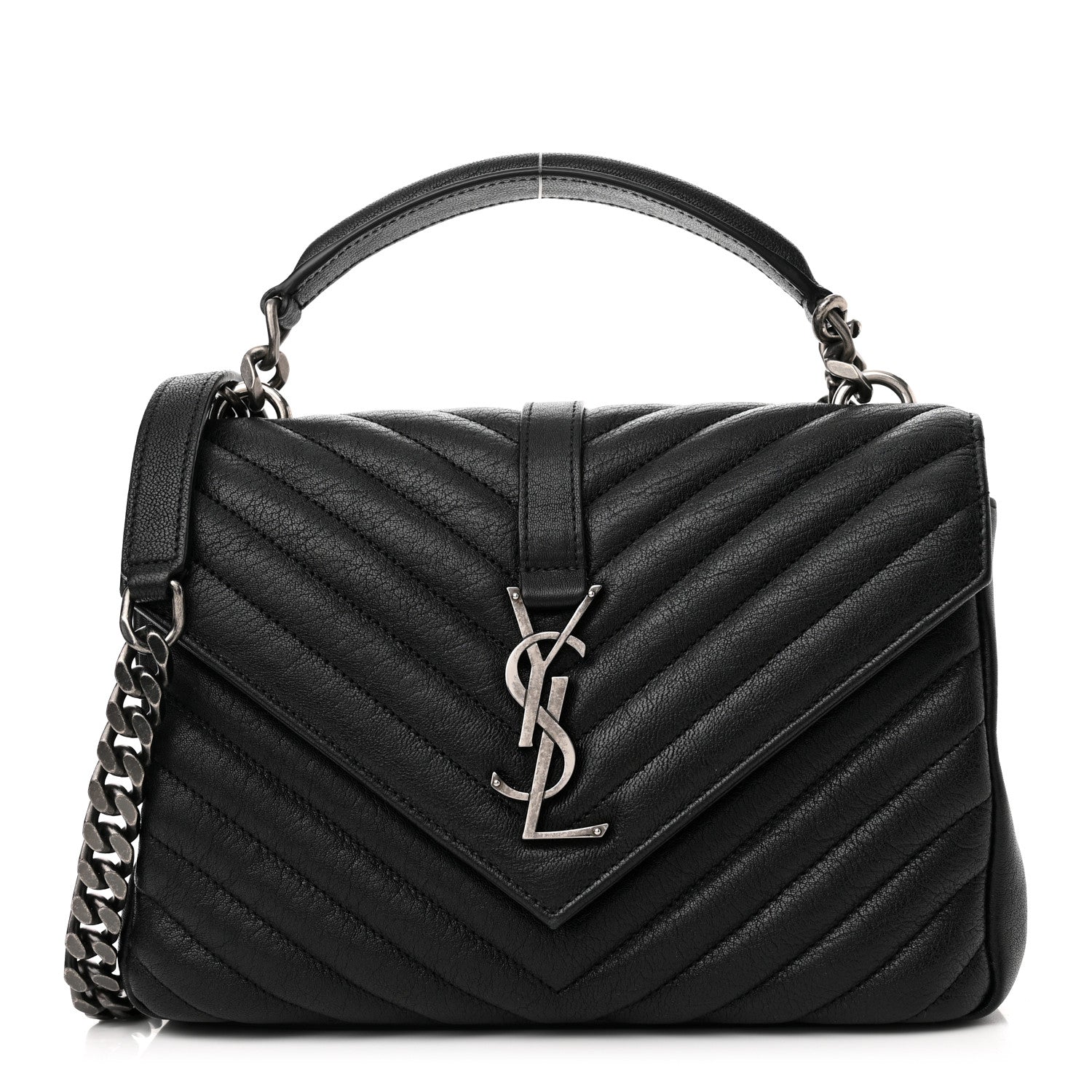 Saint Laurent Sheepskin Matelasse Chevron Monogram Medium College Bag Black 1 of 10