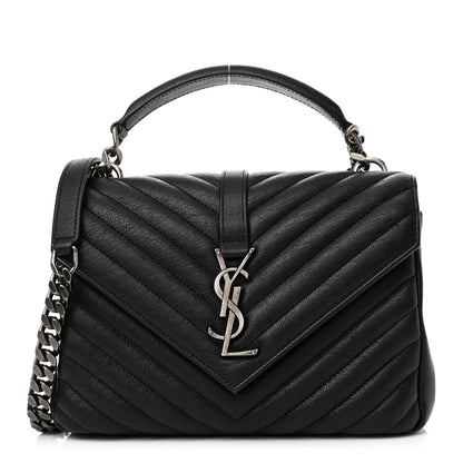 Saint Laurent Sheepskin Matelasse Chevron Monogram Medium College Bag Black 1 of 10