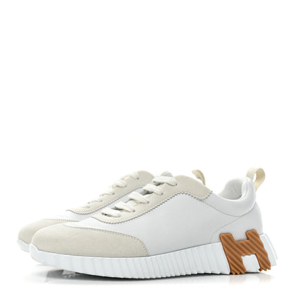 Hermes Calfskin Suede Goatskin Bouncing Sneakers 37 White 3 of 11