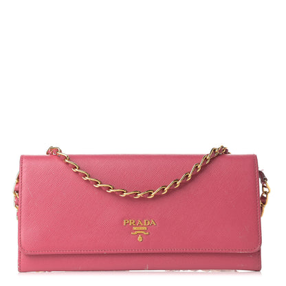 Prada Saffiano Metal Oro Chain Wallet Ibisco 1 of 20