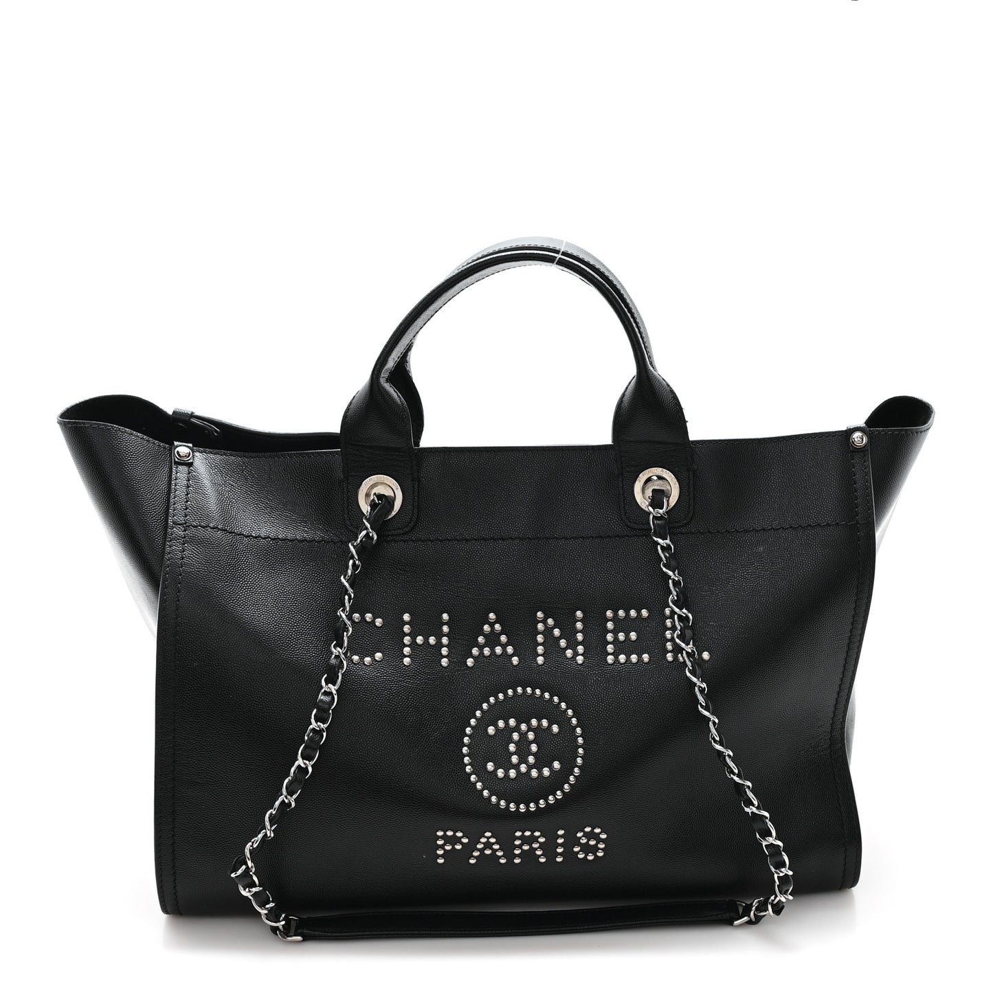 Caviar Medium Studded Deauville Tote Black