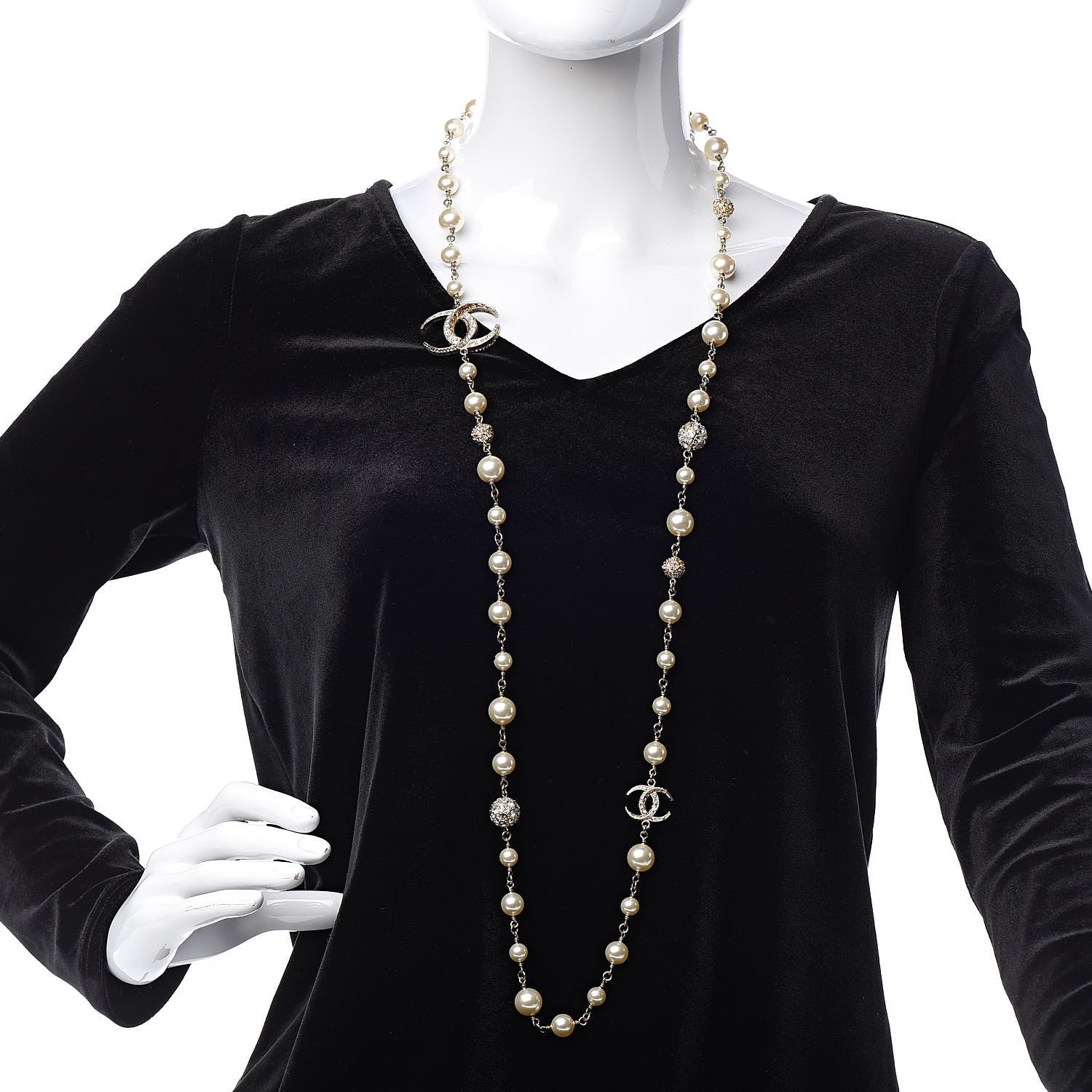 Chanel Pearl Baguette Crystal CC Moon Long Necklace Gold 2 of 6
