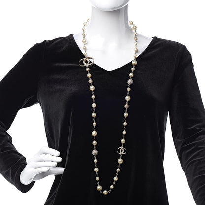 Chanel Pearl Baguette Crystal CC Moon Long Necklace Gold 2 of 6