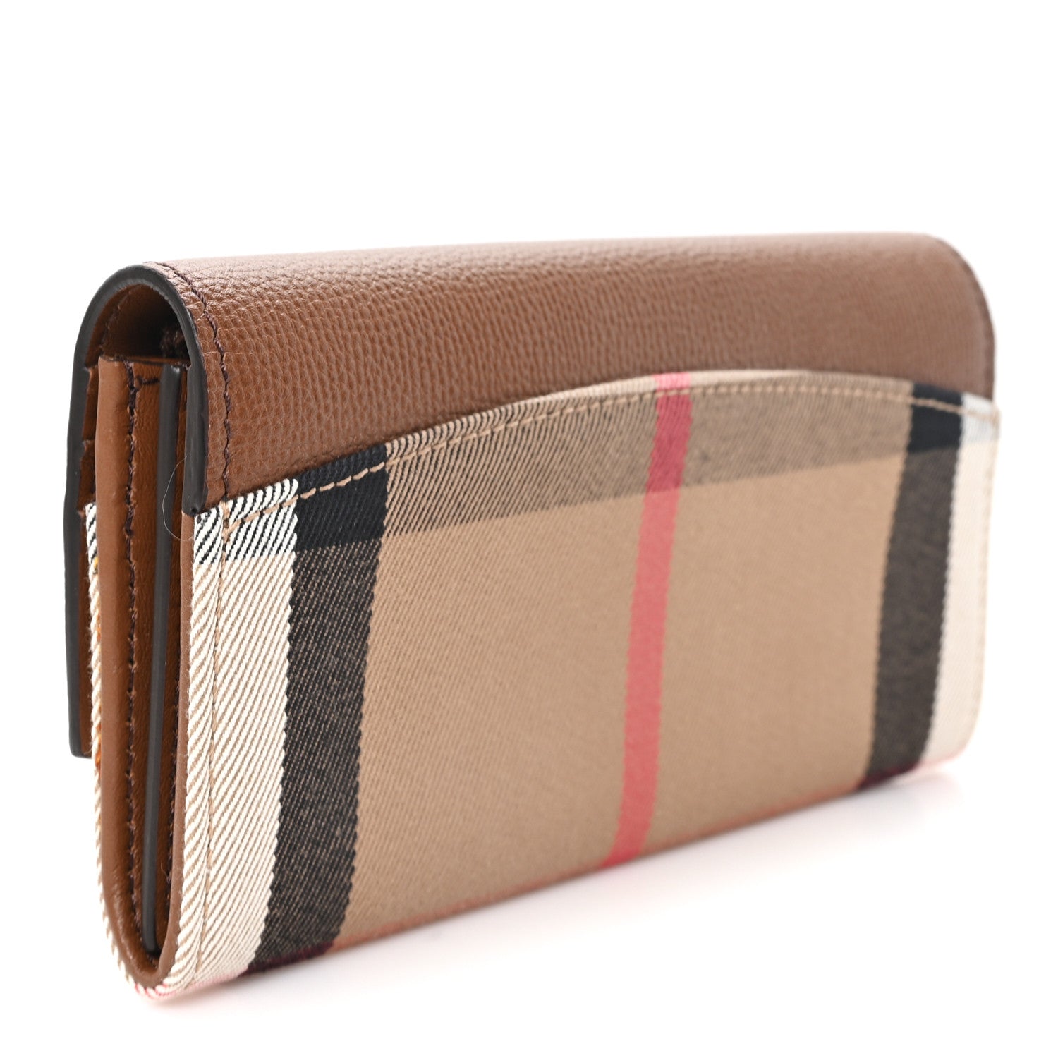 Burberry Horseshoe Calfskin House Check Porter Continental Wallet Tan 3 of 6