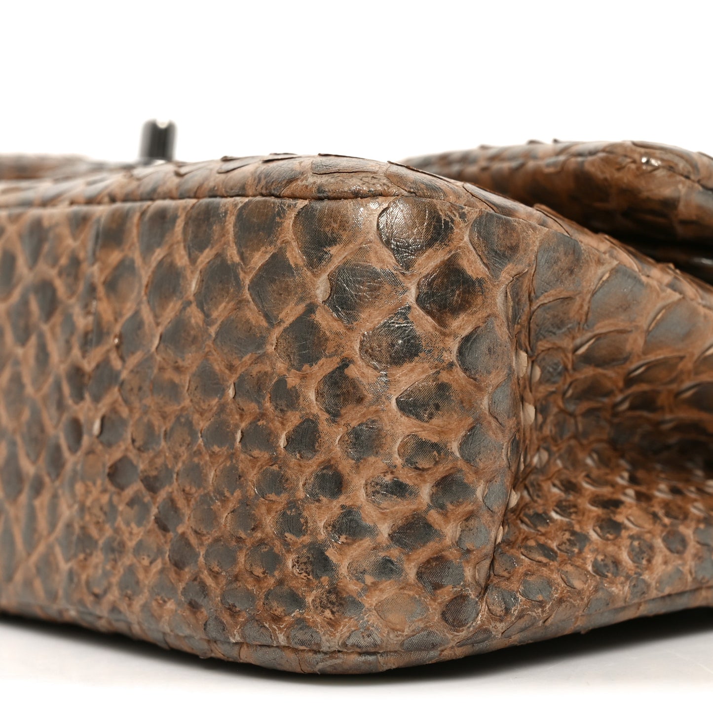 Metallic Snakeskin Medium Double Flap Beige