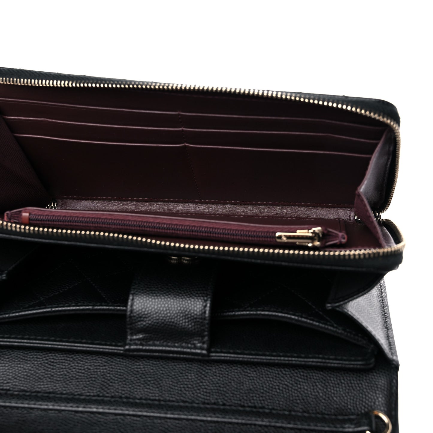 Caviar Quilted Phone Holder Wallet on Removable Chain Black