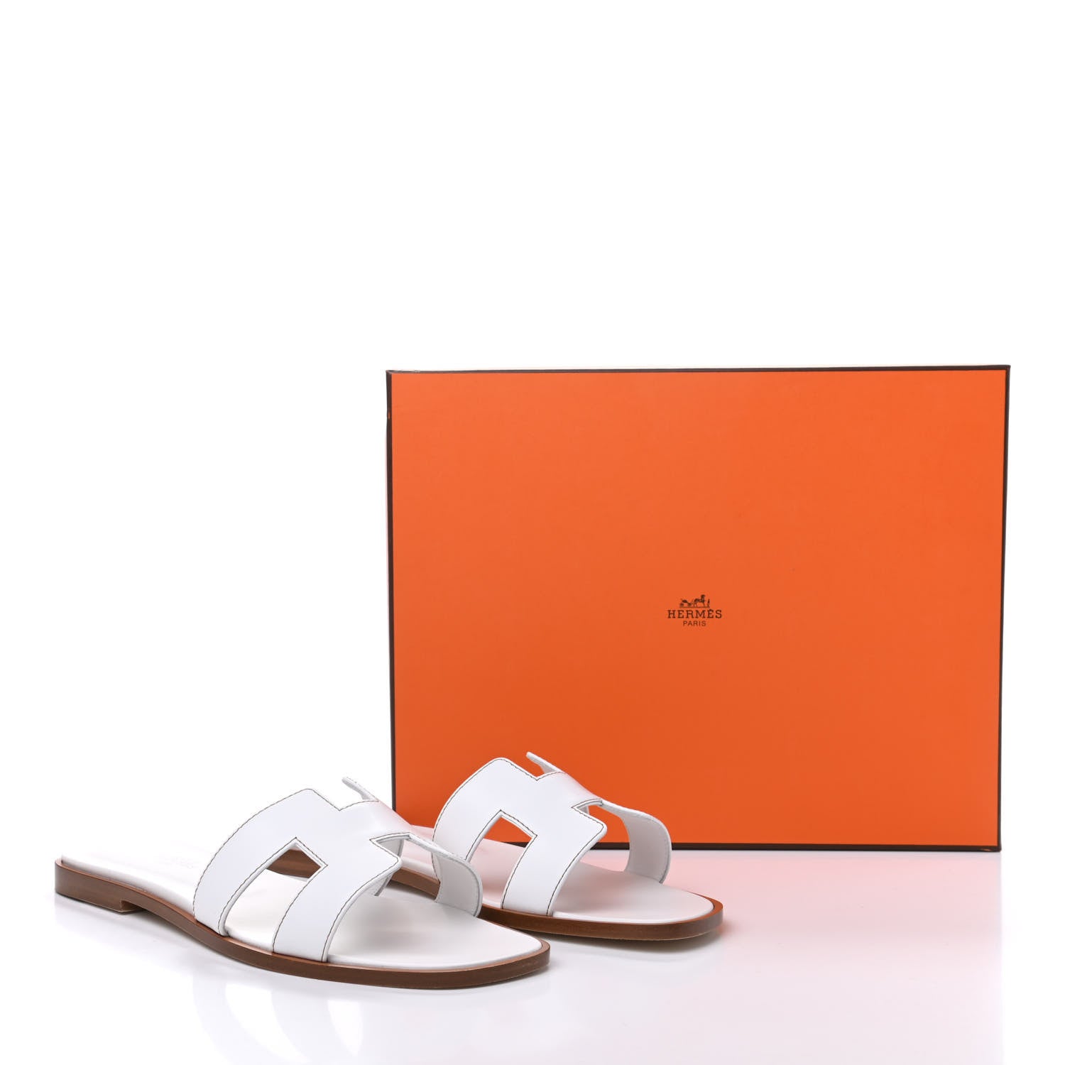 Hermes Box Calfskin Oran Sandals 38 White 9 of 9