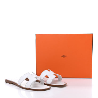 Hermes Box Calfskin Oran Sandals 38 White 9 of 9
