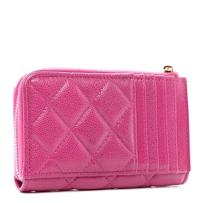 Chanel Caviar Quilted CC Zip Around Card Holder Pink 3 of 8