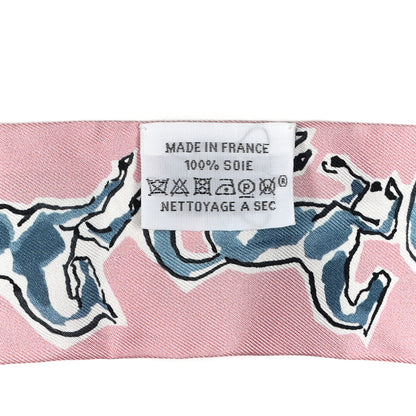 Hermes Silk Chevaux En Liberte Twilly Vieux Rose Bleu 3 of 4